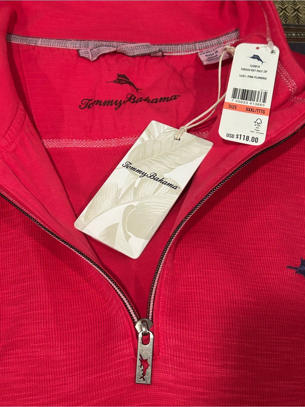 Tommy Bahama Tobago Bay Half Zip Pink Plumeria 3XL NWT